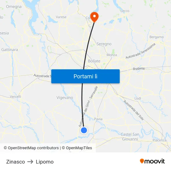 Zinasco to Lipomo map