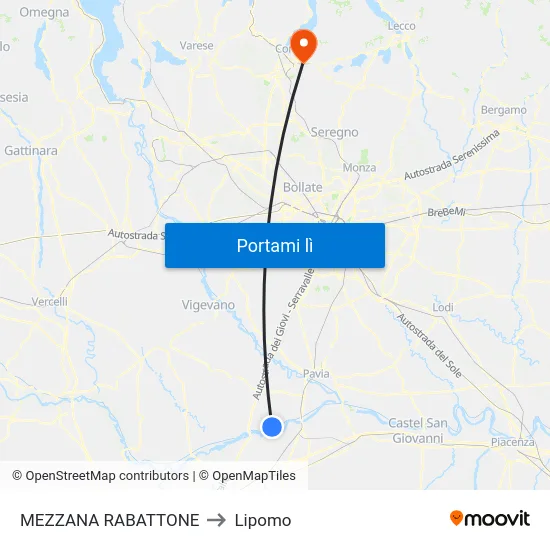 MEZZANA RABATTONE to Lipomo map