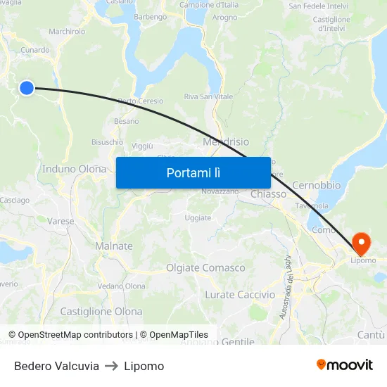 Bedero Valcuvia to Lipomo map