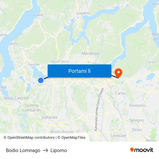 Bodio Lomnago to Lipomo map