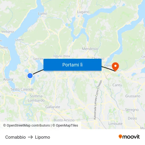 Comabbio to Lipomo map