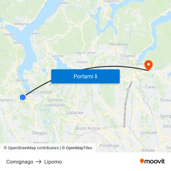 Comignago to Lipomo map