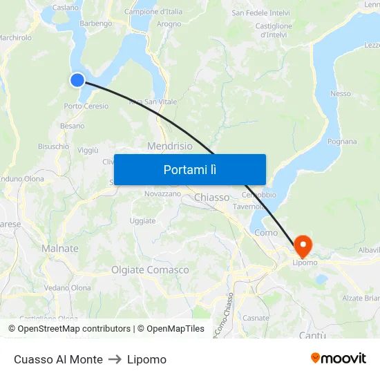 Cuasso Al Monte to Lipomo map
