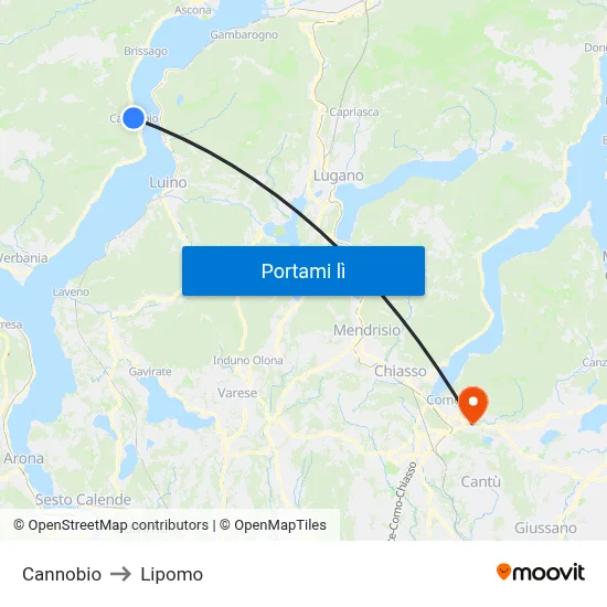 Cannobio to Lipomo map