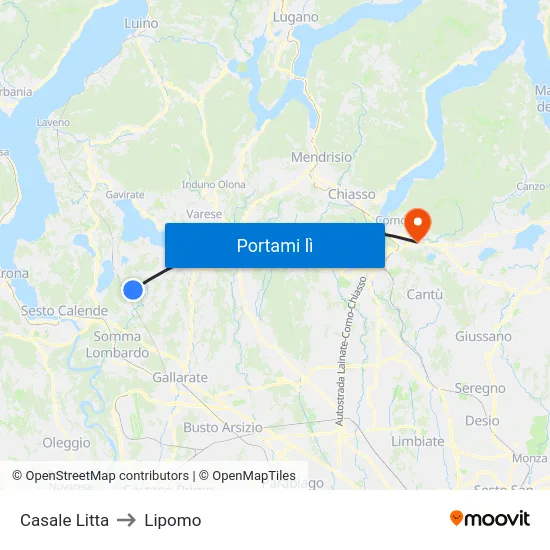 Casale Litta to Lipomo map