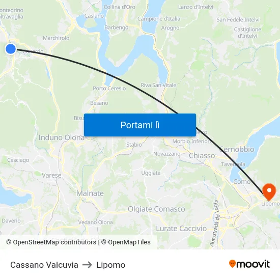 Cassano Valcuvia to Lipomo map