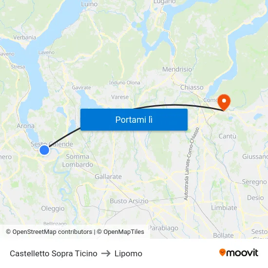Castelletto Sopra Ticino to Lipomo map