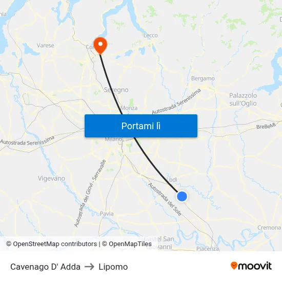 Cavenago D' Adda to Lipomo map