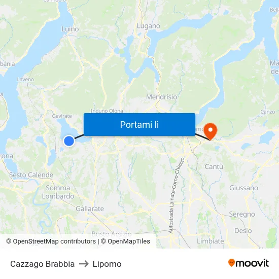 Cazzago Brabbia to Lipomo map
