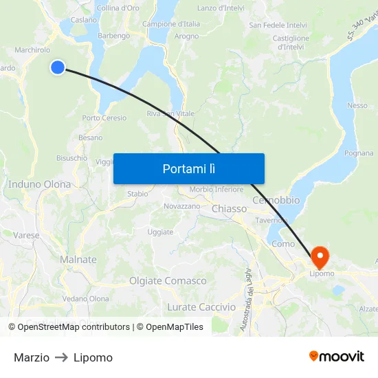 Marzio to Lipomo map