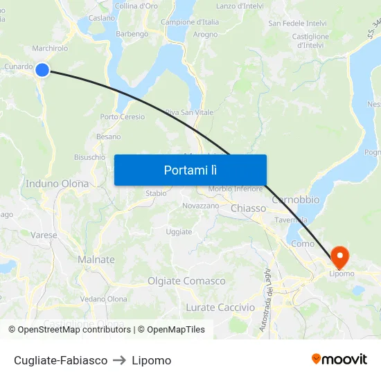Cugliate-Fabiasco to Lipomo map