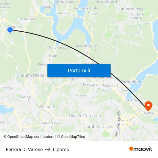 Ferrera Di Varese to Lipomo map