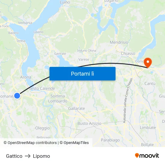 Gattico to Lipomo map