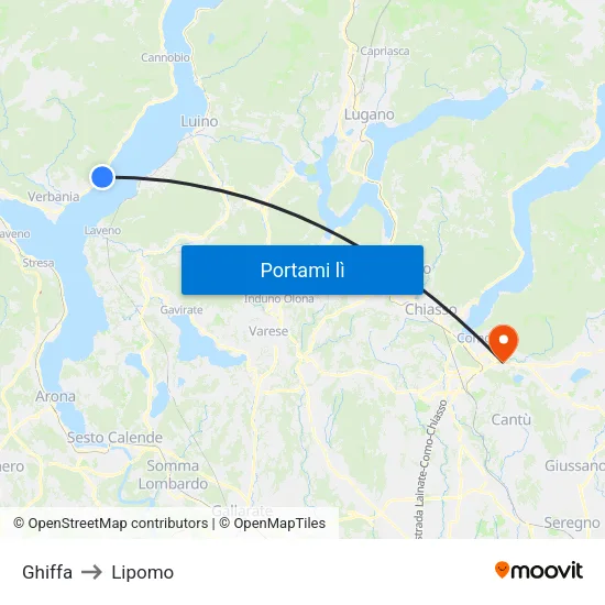 Ghiffa to Lipomo map