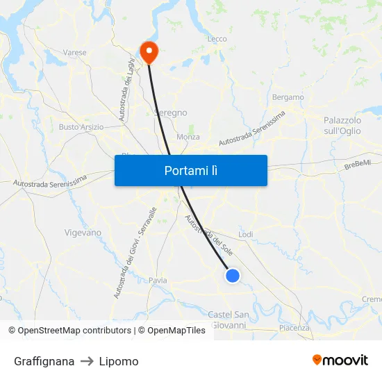 Graffignana to Lipomo map