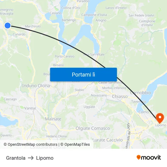 Grantola to Lipomo map