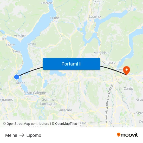 Meina to Lipomo map
