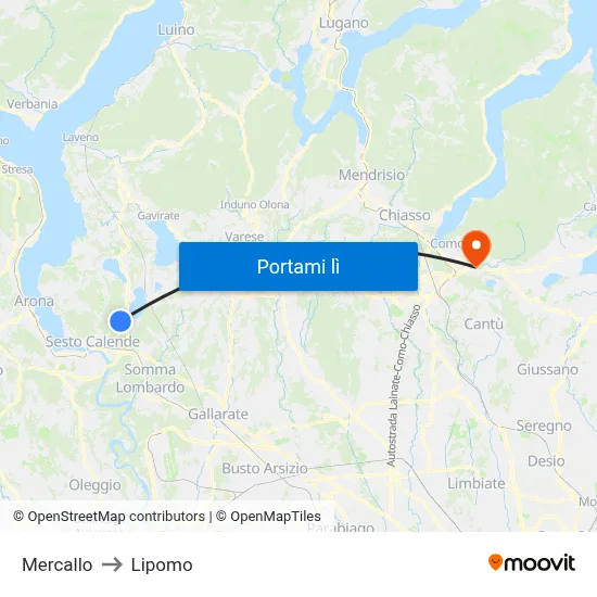 Mercallo to Lipomo map