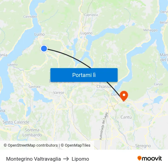 Montegrino Valtravaglia to Lipomo map