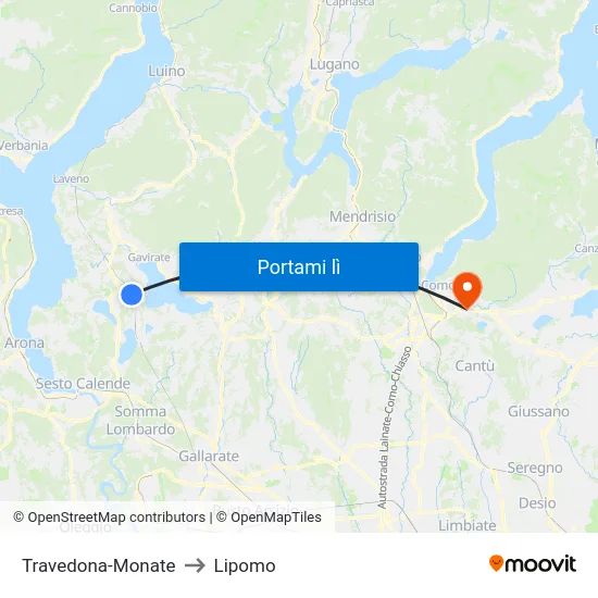 Travedona-Monate to Lipomo map