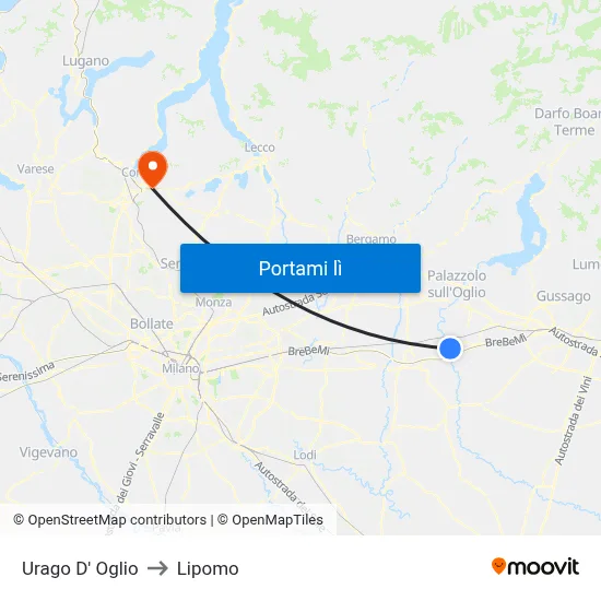 Urago D' Oglio to Lipomo map