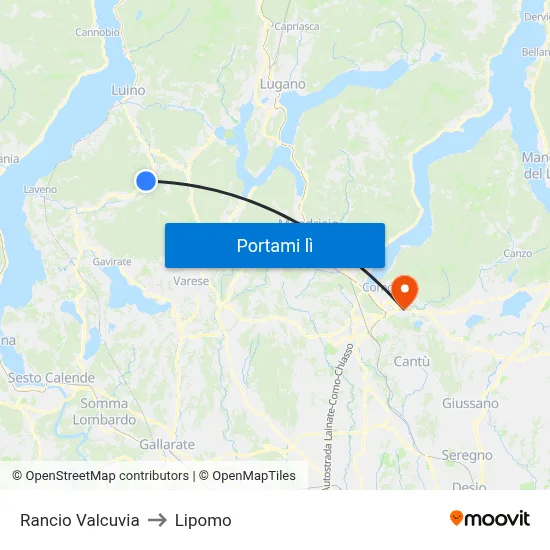 Rancio Valcuvia to Lipomo map