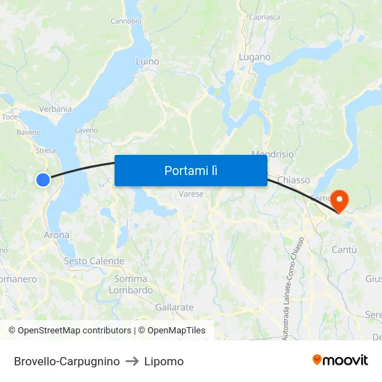 Brovello-Carpugnino to Lipomo map