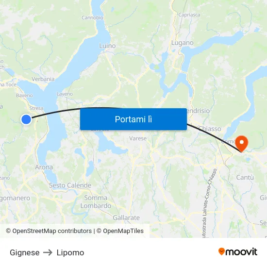 Gignese to Lipomo map