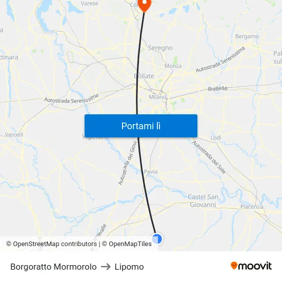 Borgoratto Mormorolo to Lipomo map