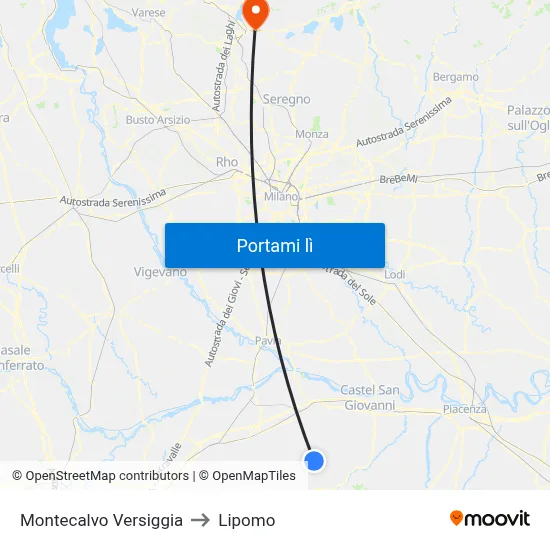 Montecalvo Versiggia to Lipomo map