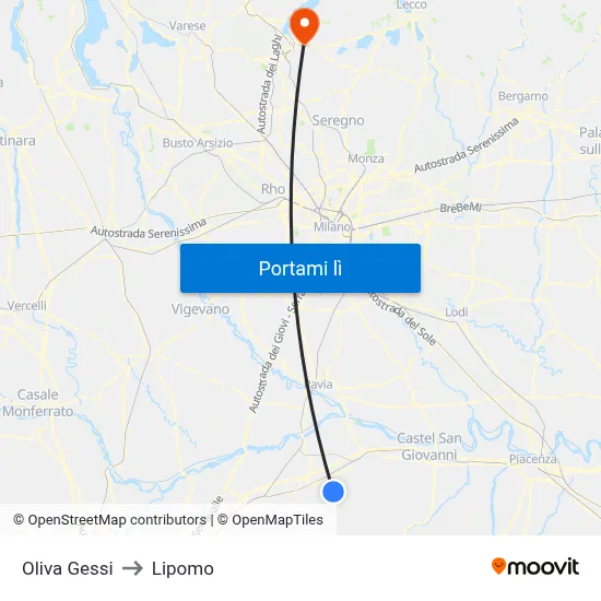 Oliva Gessi to Lipomo map