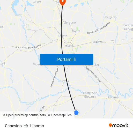 Canevino to Lipomo map