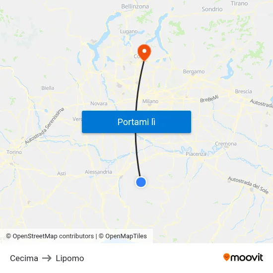 Cecima to Lipomo map