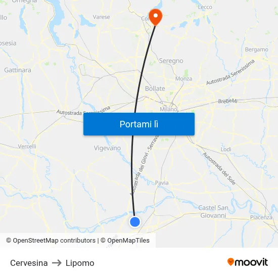 Cervesina to Lipomo map