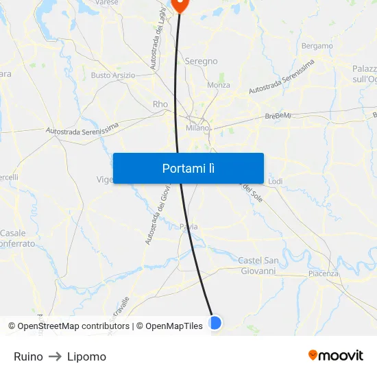 Ruino to Lipomo map