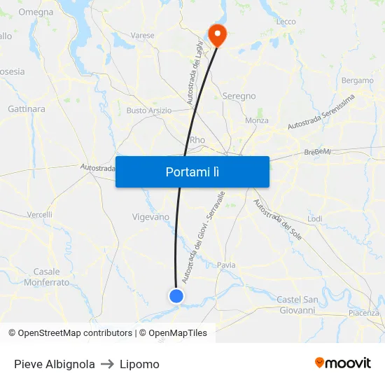 Pieve Albignola to Lipomo map