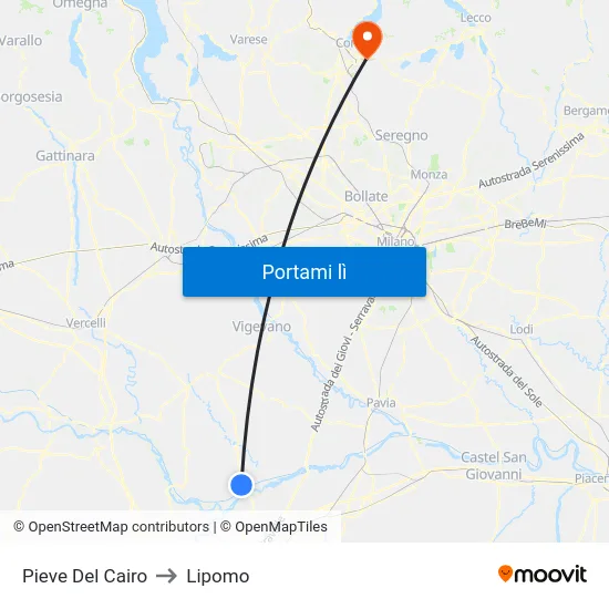 Pieve Del Cairo to Lipomo map