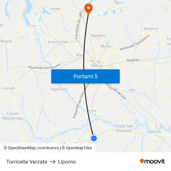 Torricella Verzate to Lipomo map