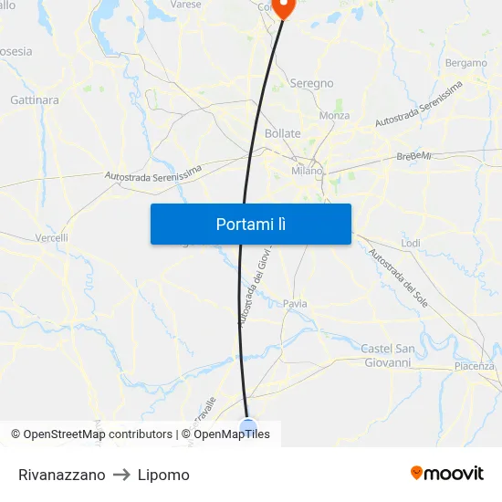 Rivanazzano to Lipomo map