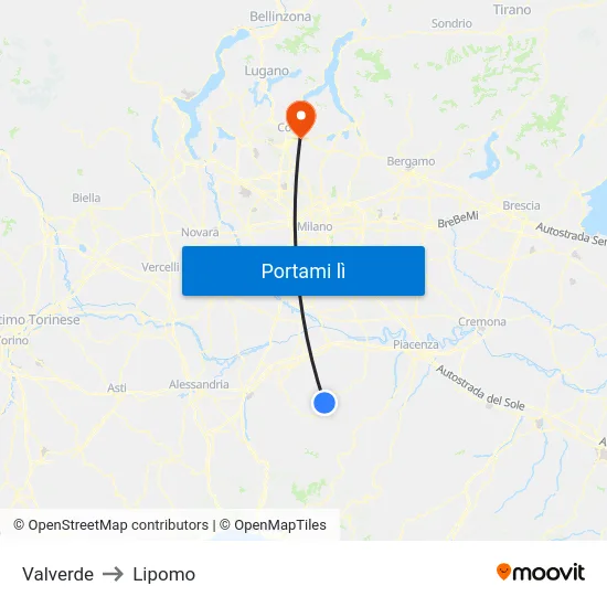 Valverde to Lipomo map