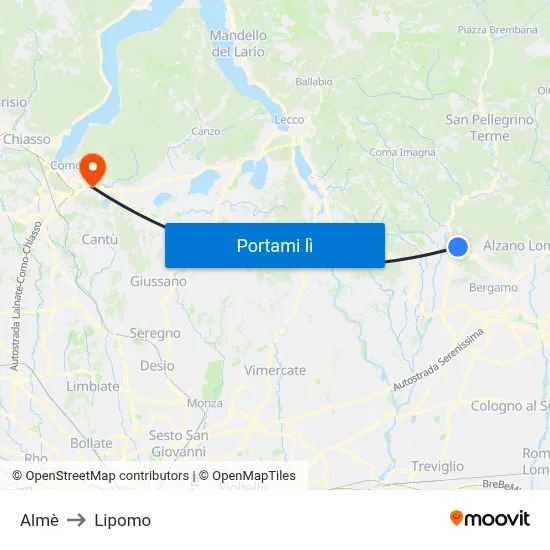 Almè to Lipomo map