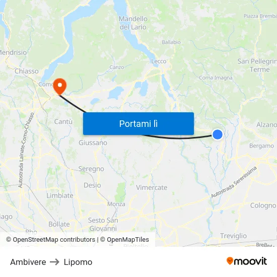 Ambivere to Lipomo map