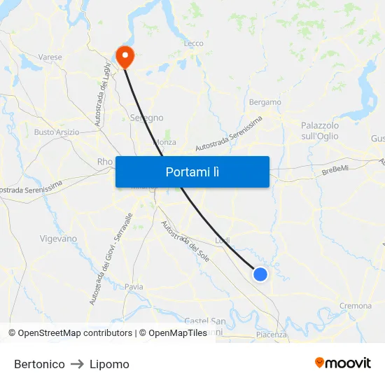 Bertonico to Lipomo map