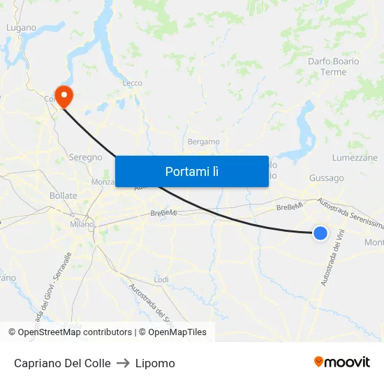 Capriano Del Colle to Lipomo map