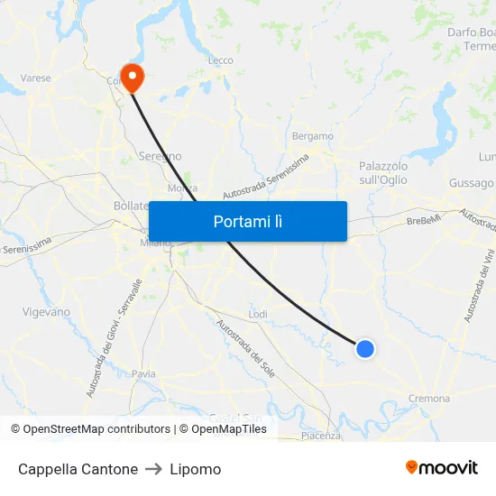 Cappella Cantone to Lipomo map