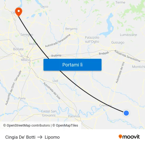 Cingia De' Botti to Lipomo map