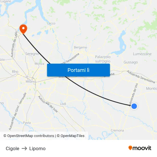 Cigole to Lipomo map