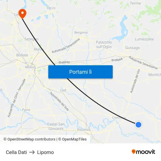 Cella Dati to Lipomo map