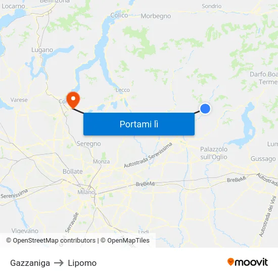 Gazzaniga to Lipomo map