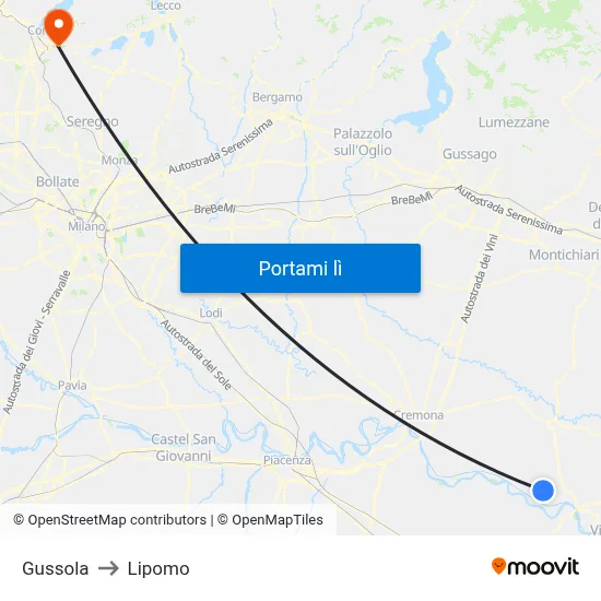 Gussola to Lipomo map